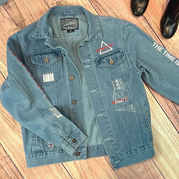 Brooklyn Cloth Jackets & Blazers - Brooklyn Cloth Graphic Print Streetwear Jean Jacket, Size: S